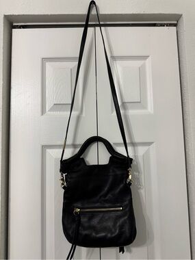 Foley + Corinna Black Leather Crossbody with Gold Hardware